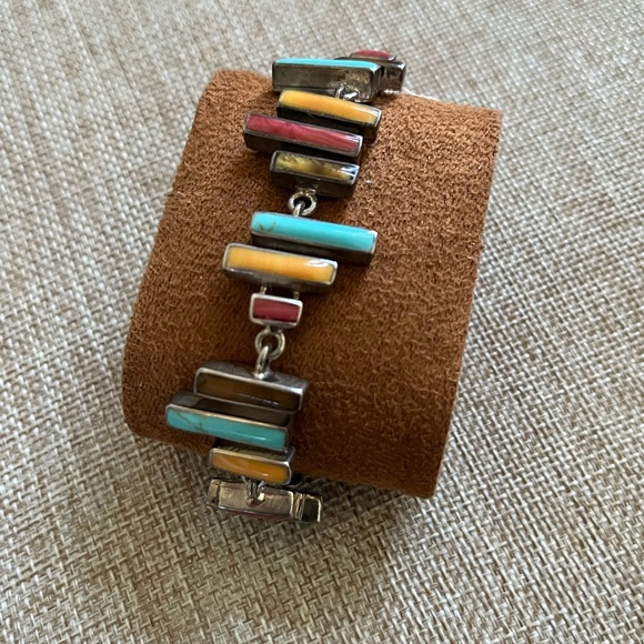 Vintage Sterling Silver Designer Multi Stone Bracelet Taxco Mexico. - Picture 2 of 10